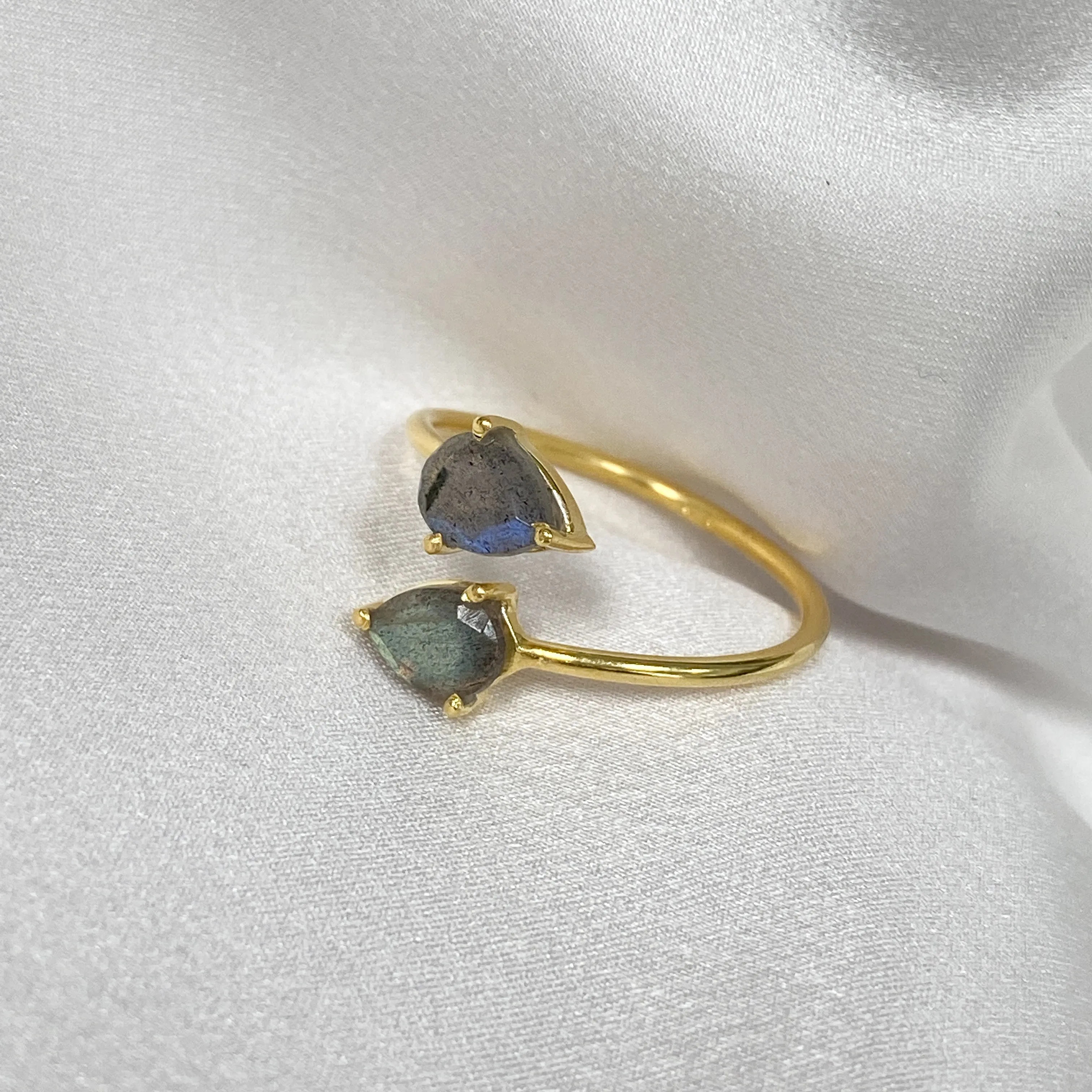 Gold Labradorite Gemstone Pear drop Ring