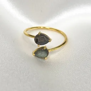 Gold Labradorite Gemstone Pear drop Ring