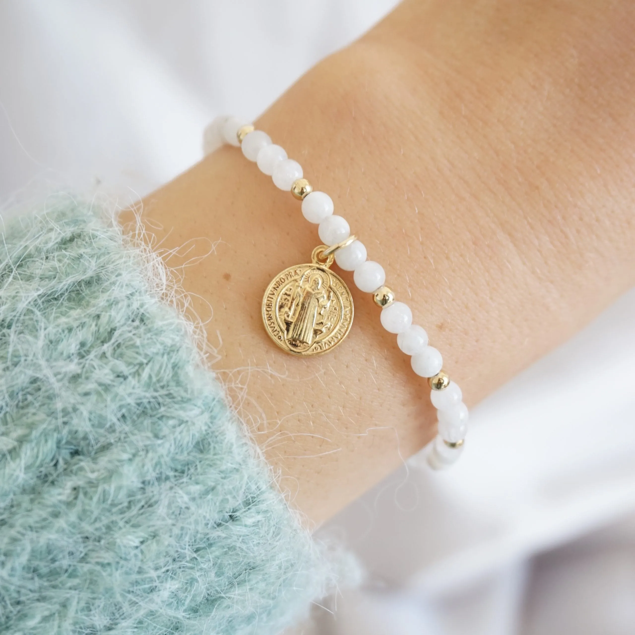 Gold Moonstone bracelet with San Benedetto Disc