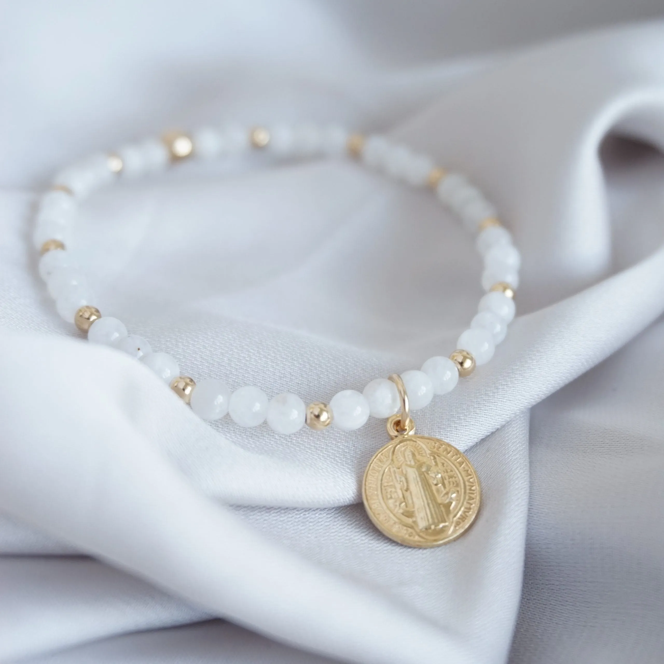 Gold Moonstone bracelet with San Benedetto Disc