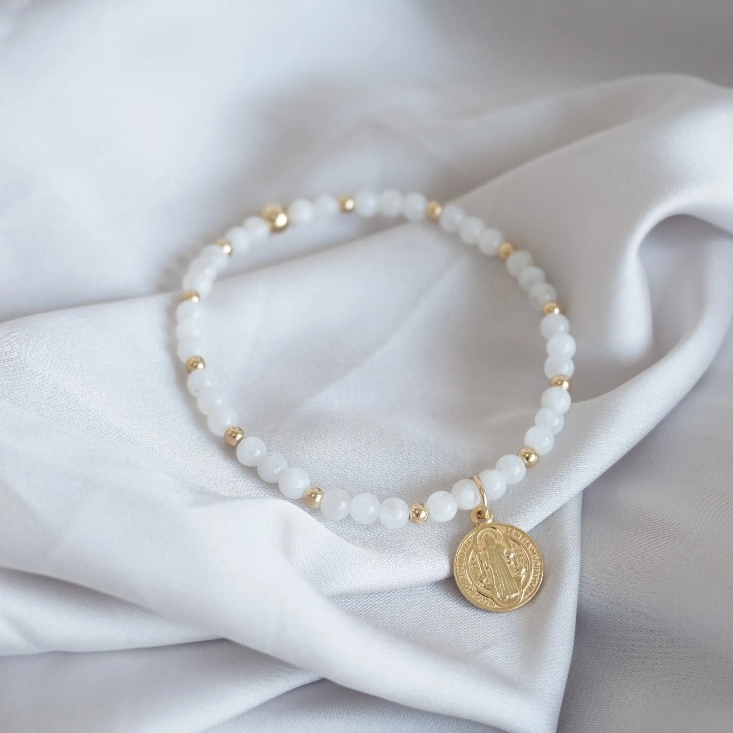 Gold Moonstone bracelet with San Benedetto Disc