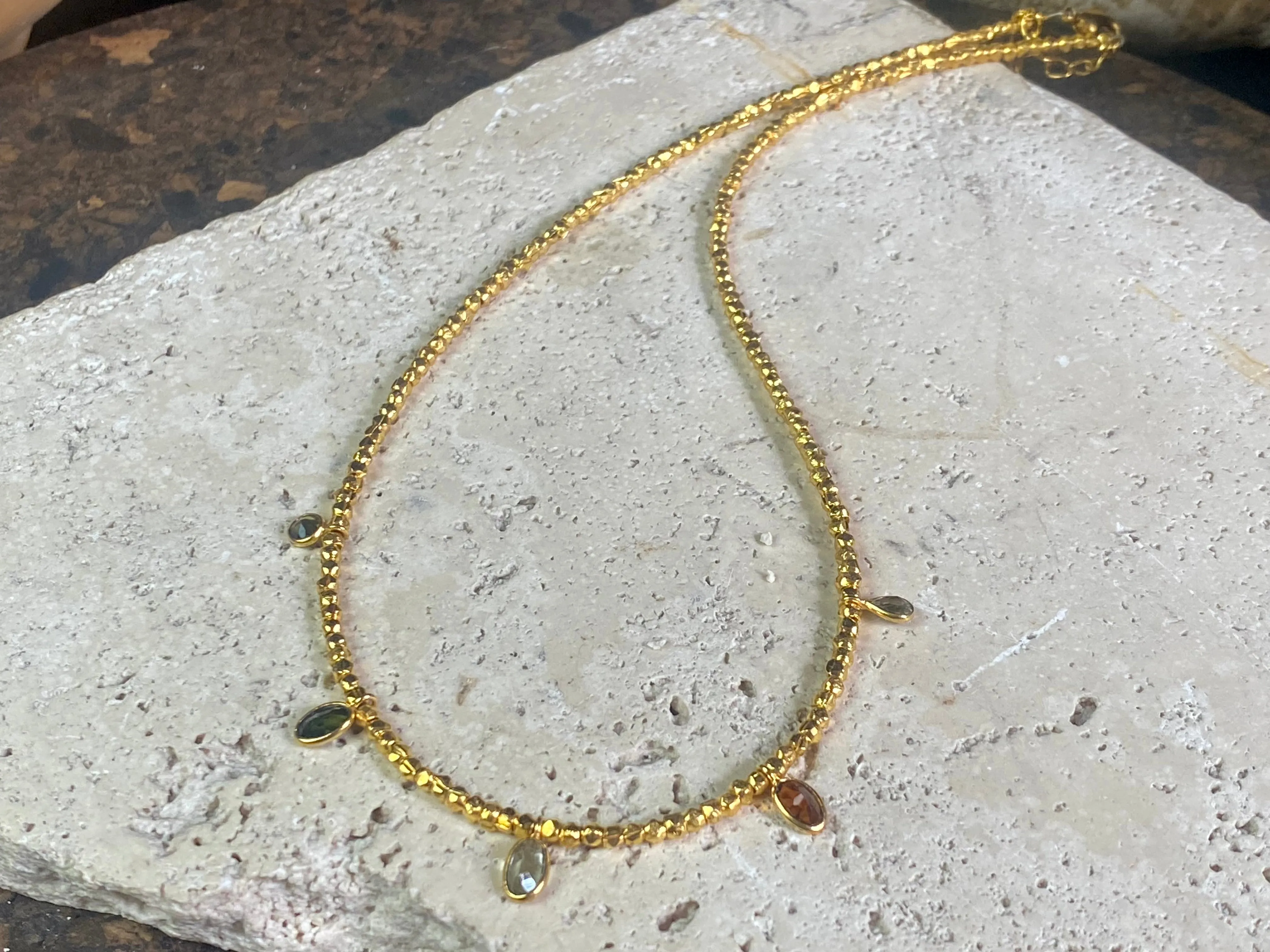 Gold Plated Multi Charm Gemstone Necklace