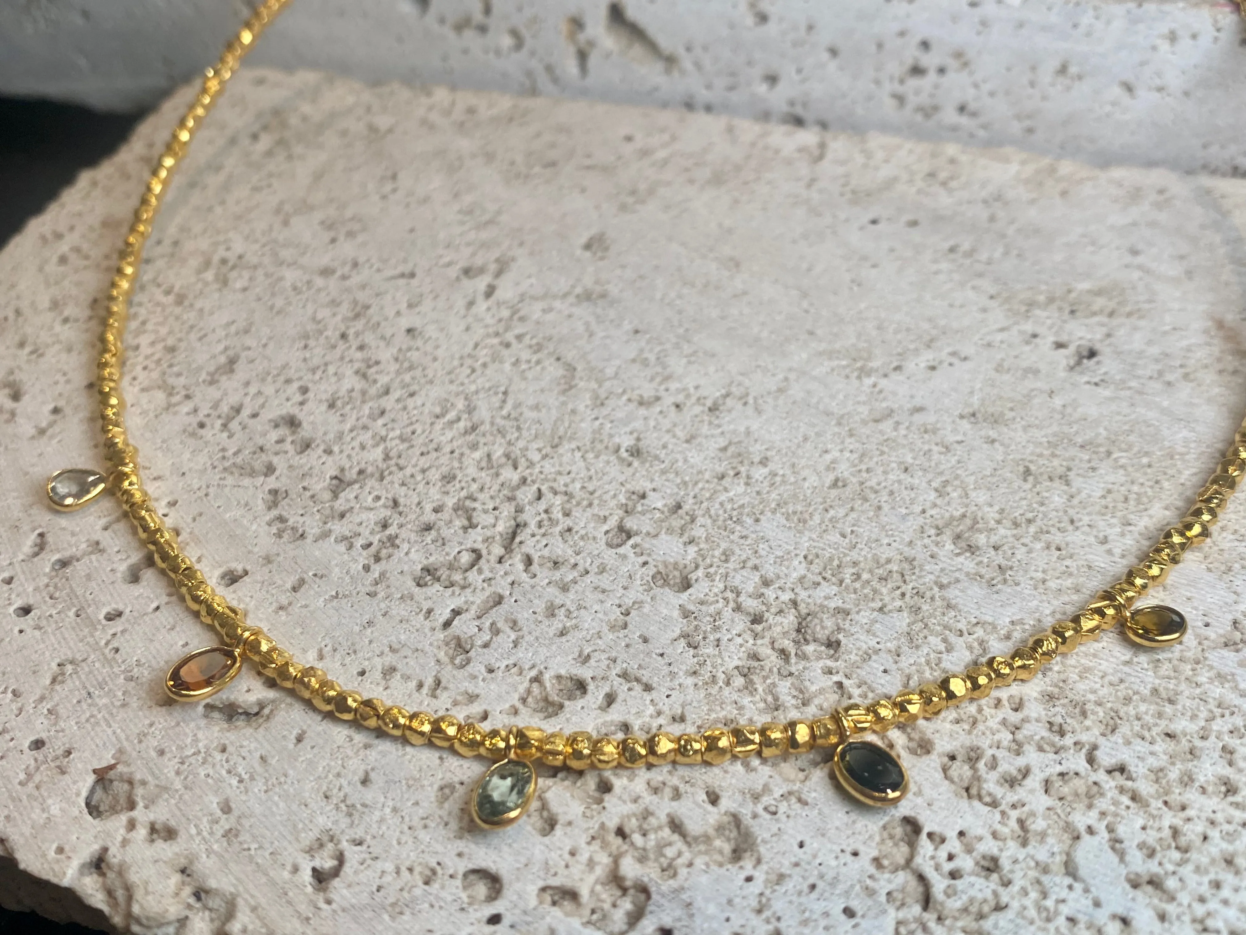 Gold Plated Multi Charm Gemstone Necklace