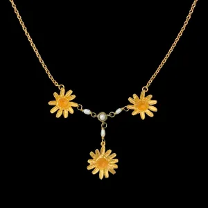 Golden Butter Daisy Necklace - Dainty Pearls