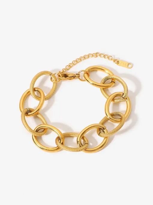 Golden Circle Links Bracelet, 18K Gold Plated Stainless Steel Waterproof Chunky Gold Statement Bracelet