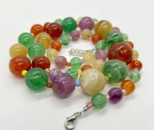 Graduated Colorful Glass Bead Necklace