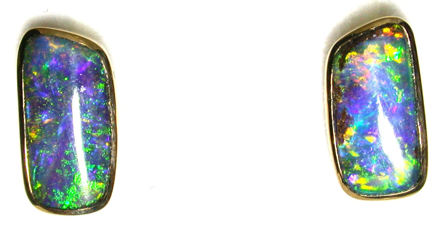 Green, Blue and Gold solid boulder opal stud earrings