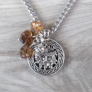 Green Man Necklace Silver Amber Celtic