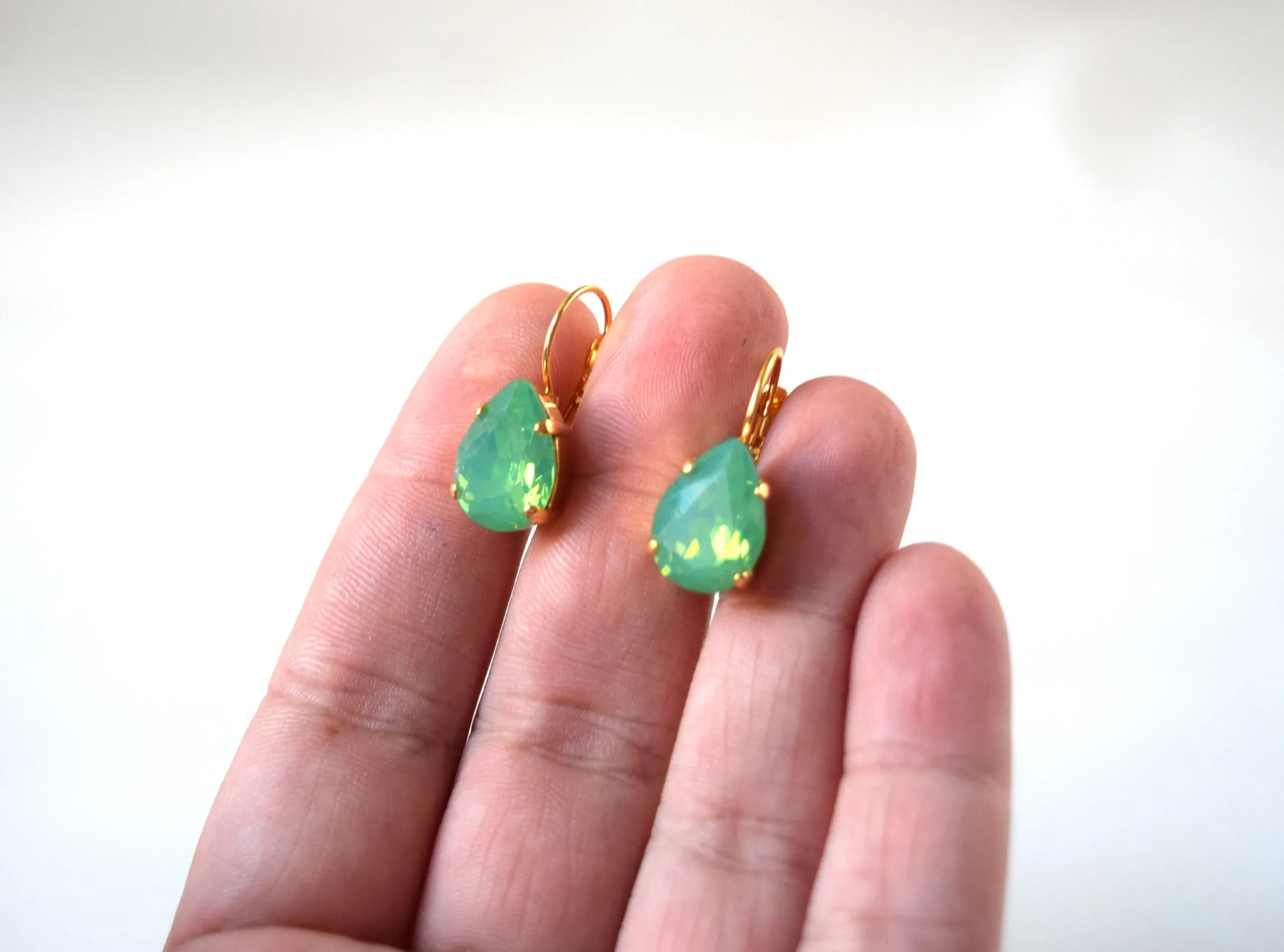 Green Opal Teardrop Earrings - Medium Teardrop