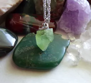 Green Peridot Natural Gemstone Crystal Point Necklace Pendant