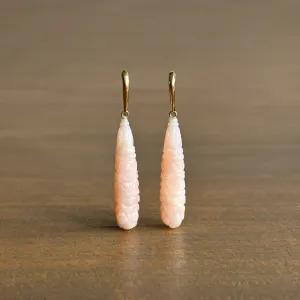 Hand Carved Pink Opal Pillar Earrings