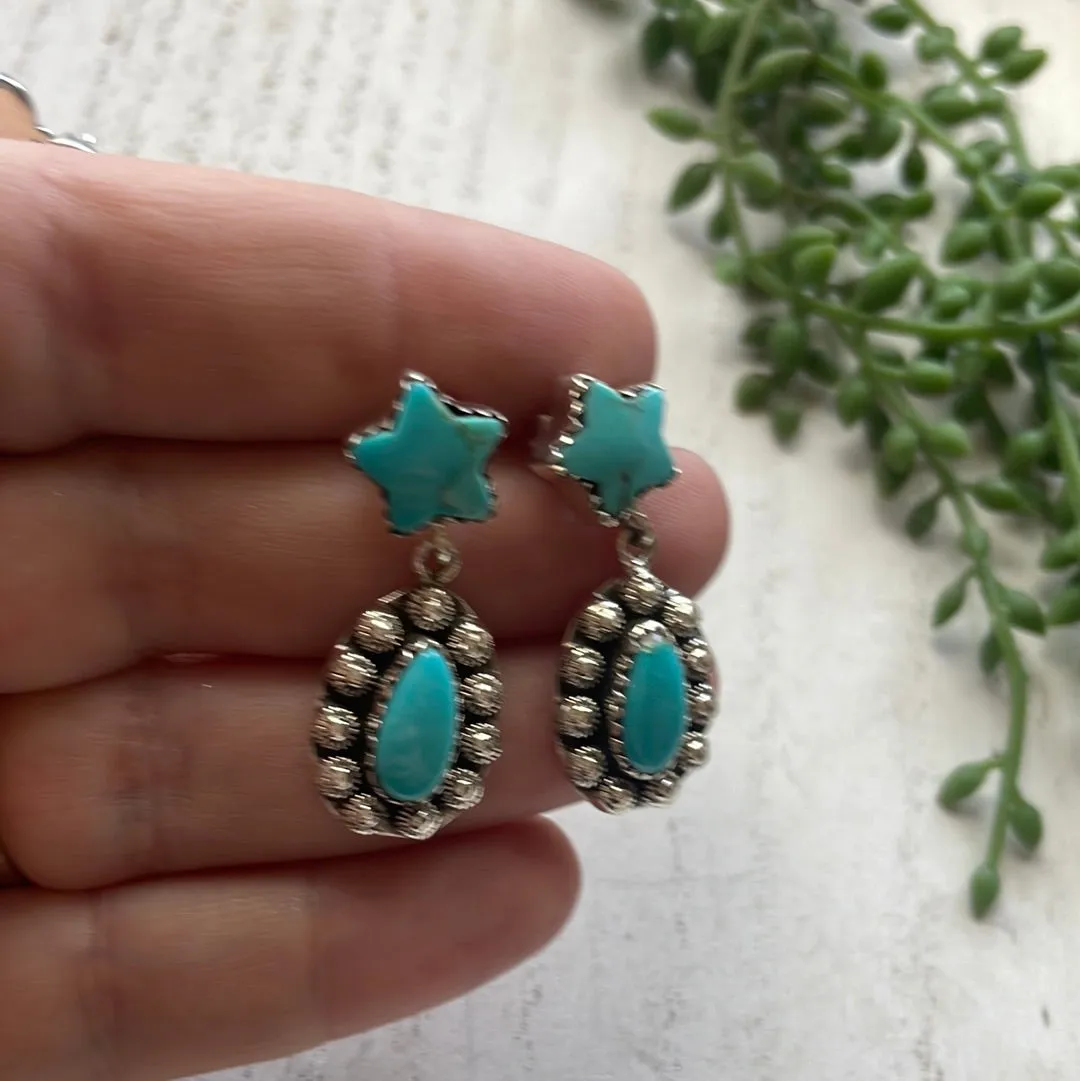 Handmade Star Sterling Silver & Turquoise Dangle Earrings Signed Nizhoni