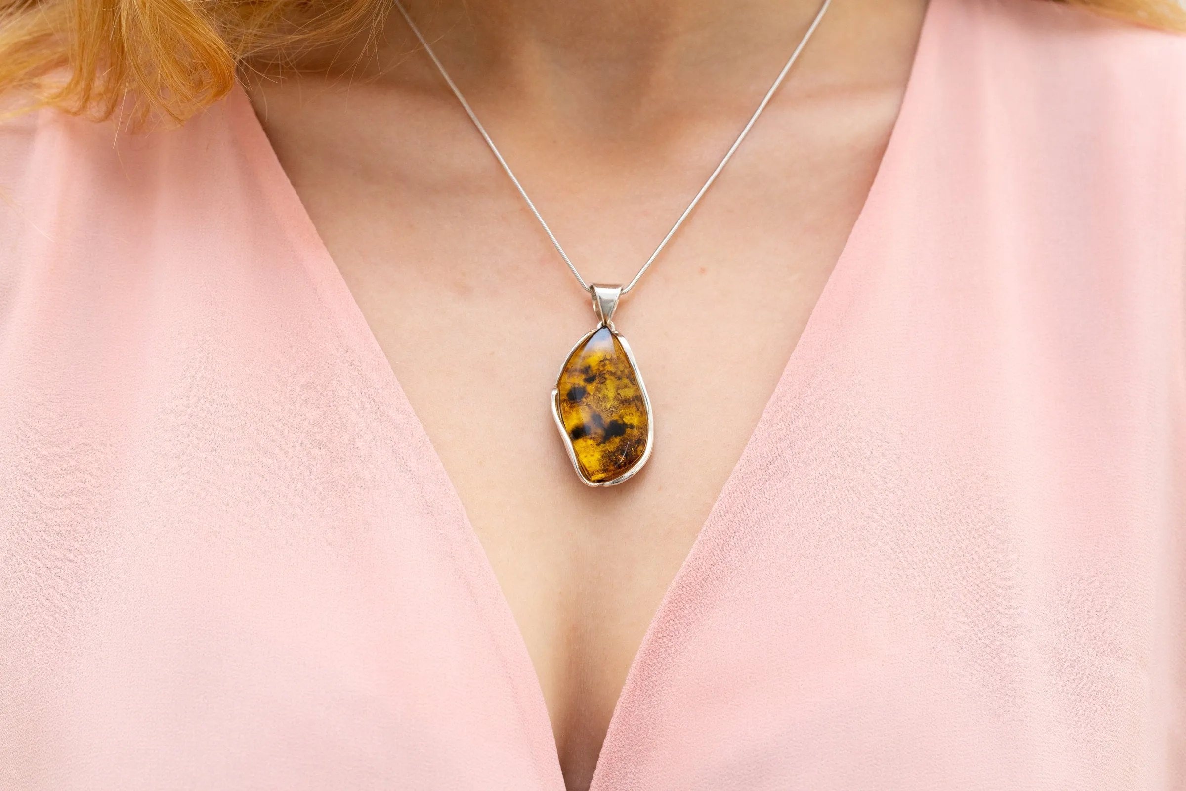 Handmade Tiger Speckled Amber Pendant