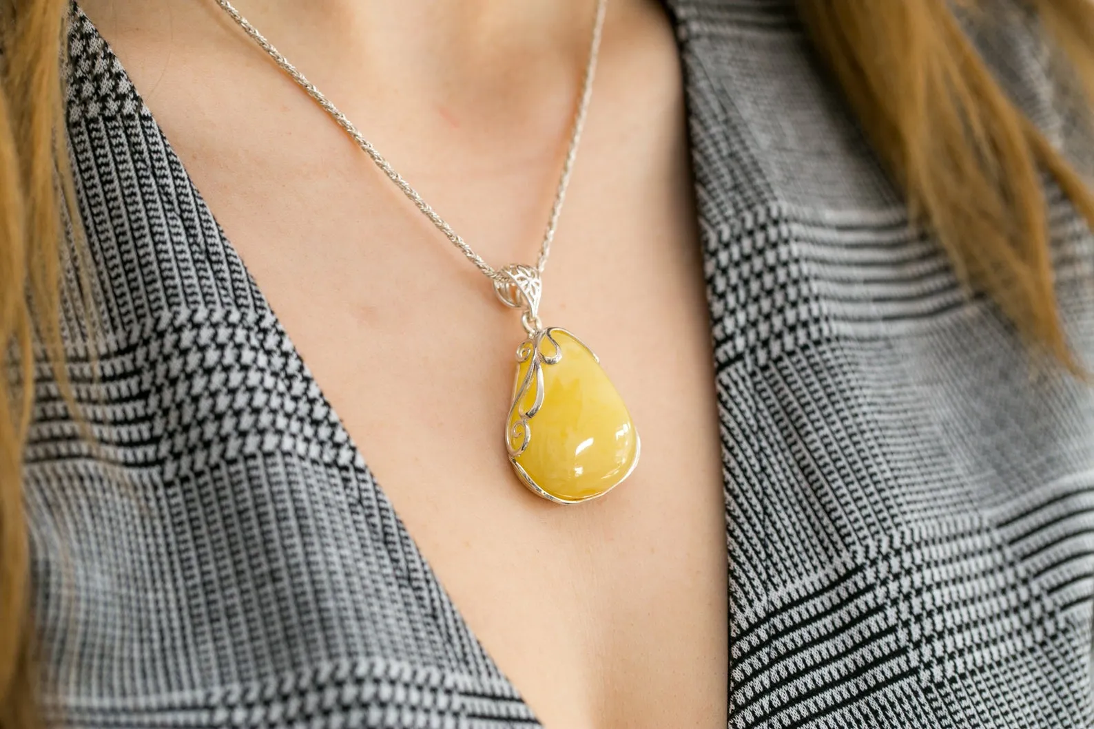 Handmade Yellow Amber Pendant