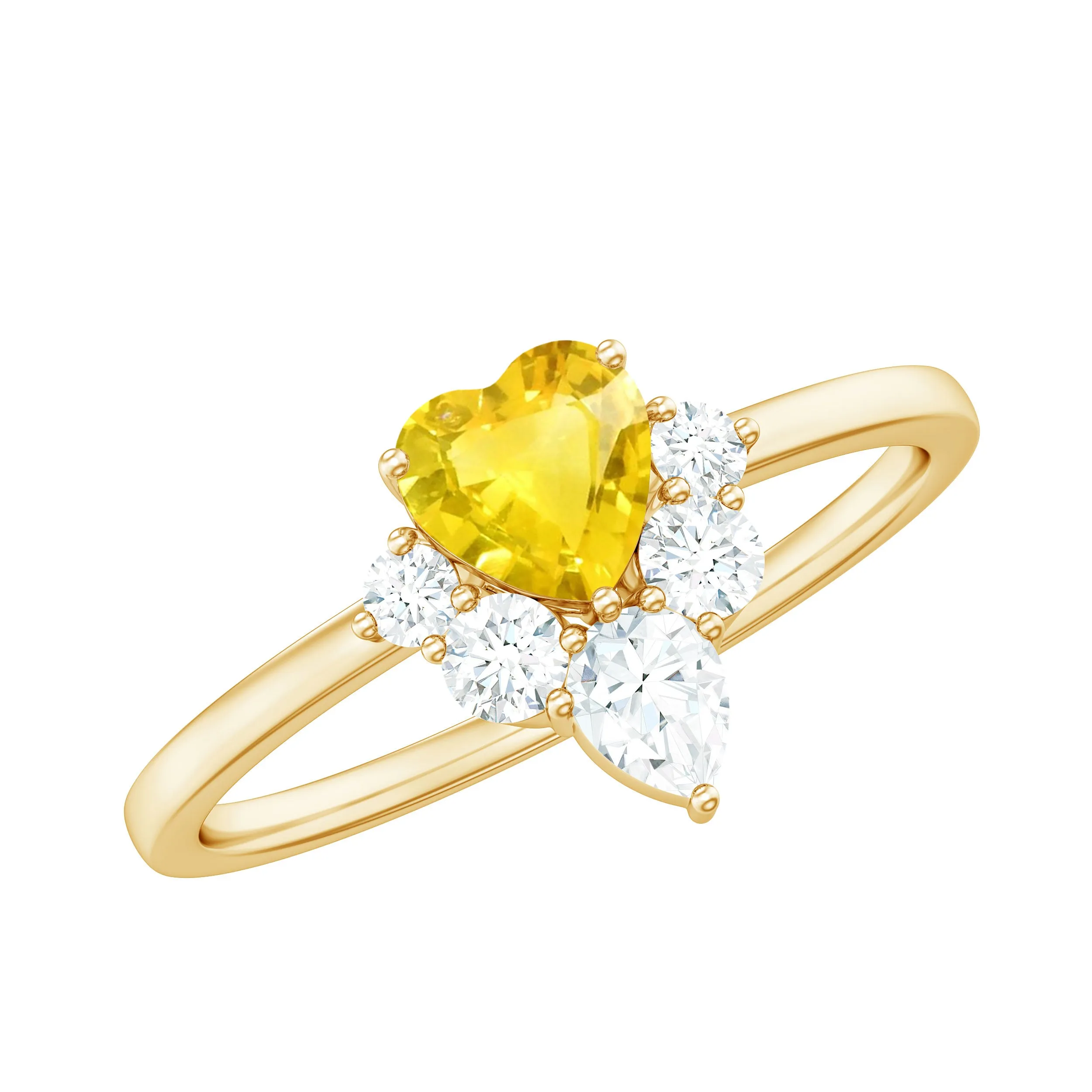 Heart Shape Yellow Sapphire and Diamond Engagement Ring