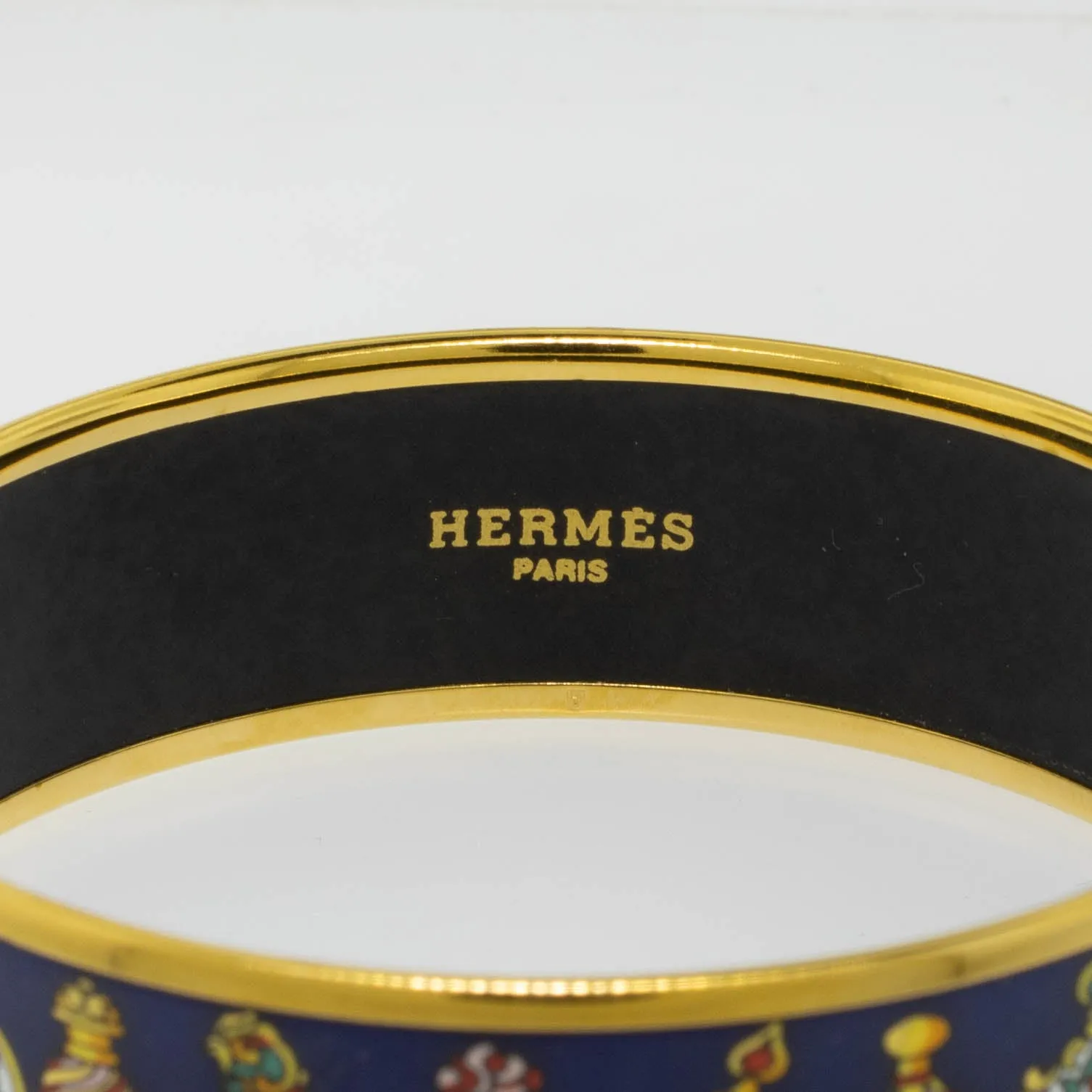 Hermes 7.5" Enamel Bangle Bracelet Gold-Plated Perfume Bottles Preowned Jewelry