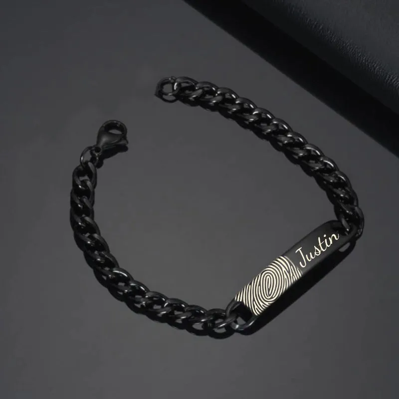 High Polished Stainless Steel Fingerprint Mens Bracelet