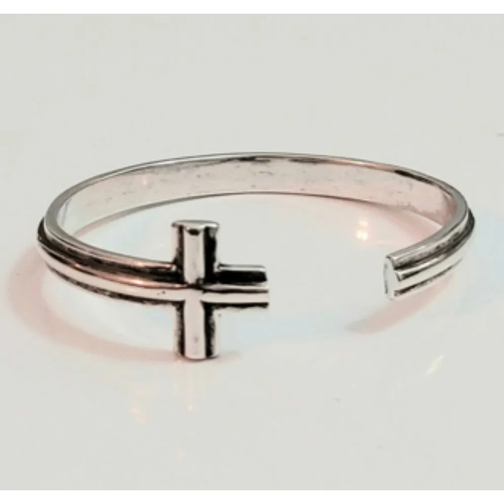 Hope Cross Cuff 925 Sterling Silver Bracelet