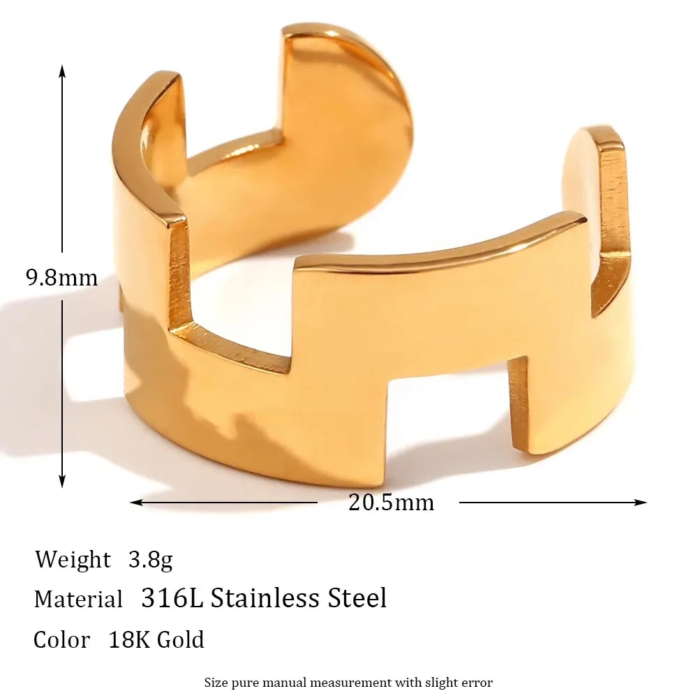 Hypoallergenic Stainless Steel Made 18K Gold Plated Adjustable Puzzle Cuff Bangles Bracelets Finger Rings Jewelry Set For Women