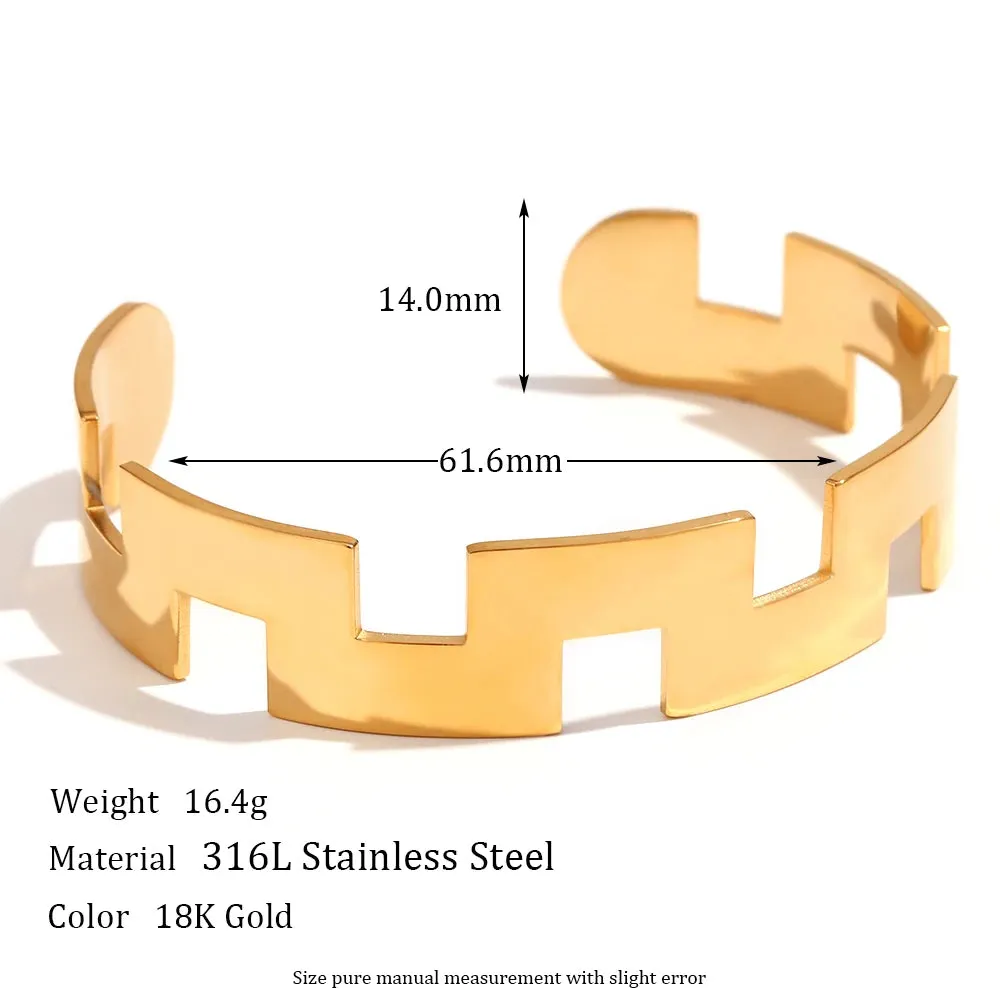 Hypoallergenic Stainless Steel Made 18K Gold Plated Adjustable Puzzle Cuff Bangles Bracelets Finger Rings Jewelry Set For Women