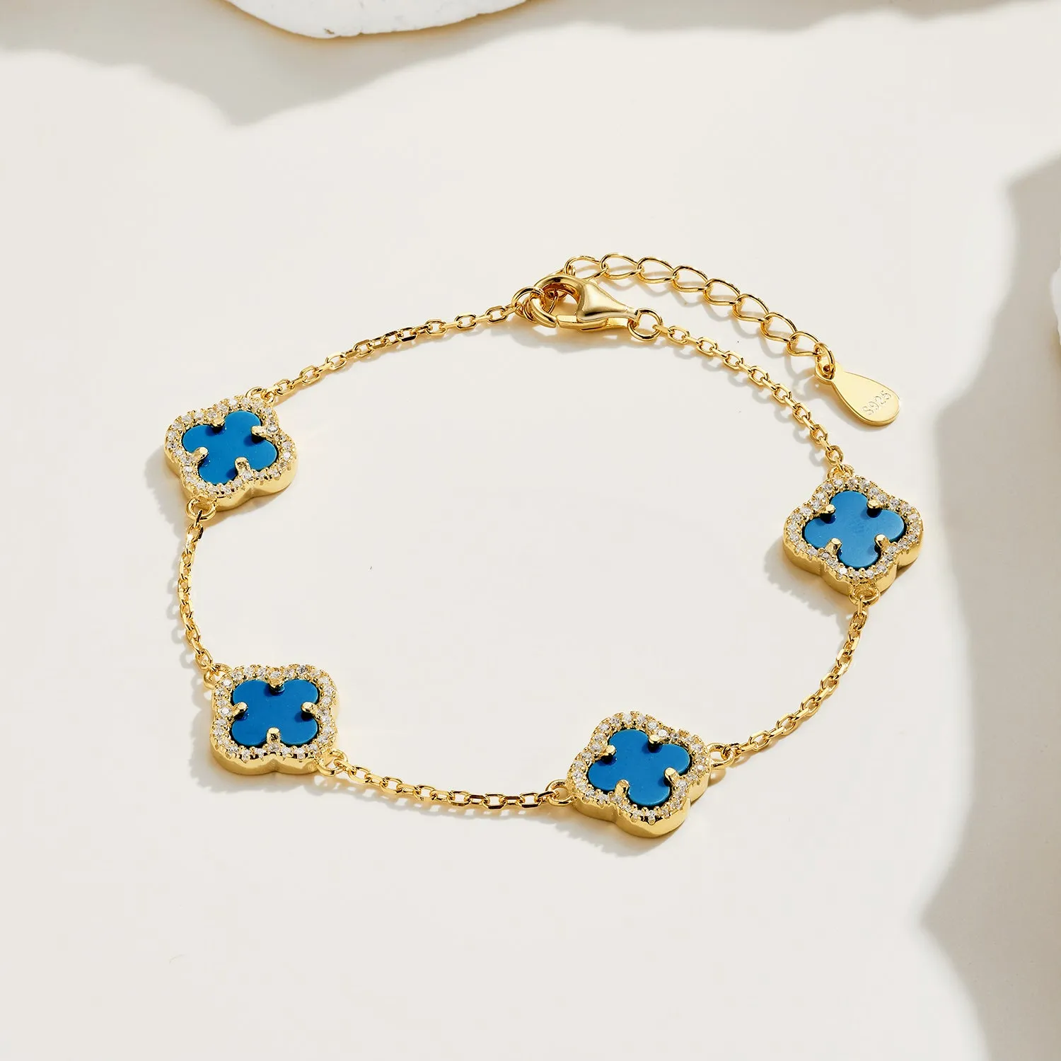 Iced Flora Turquoise Clover Bracelet - Gold