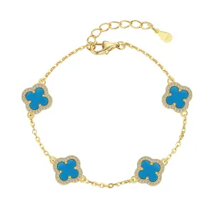 Iced Flora Turquoise Clover Bracelet - Gold