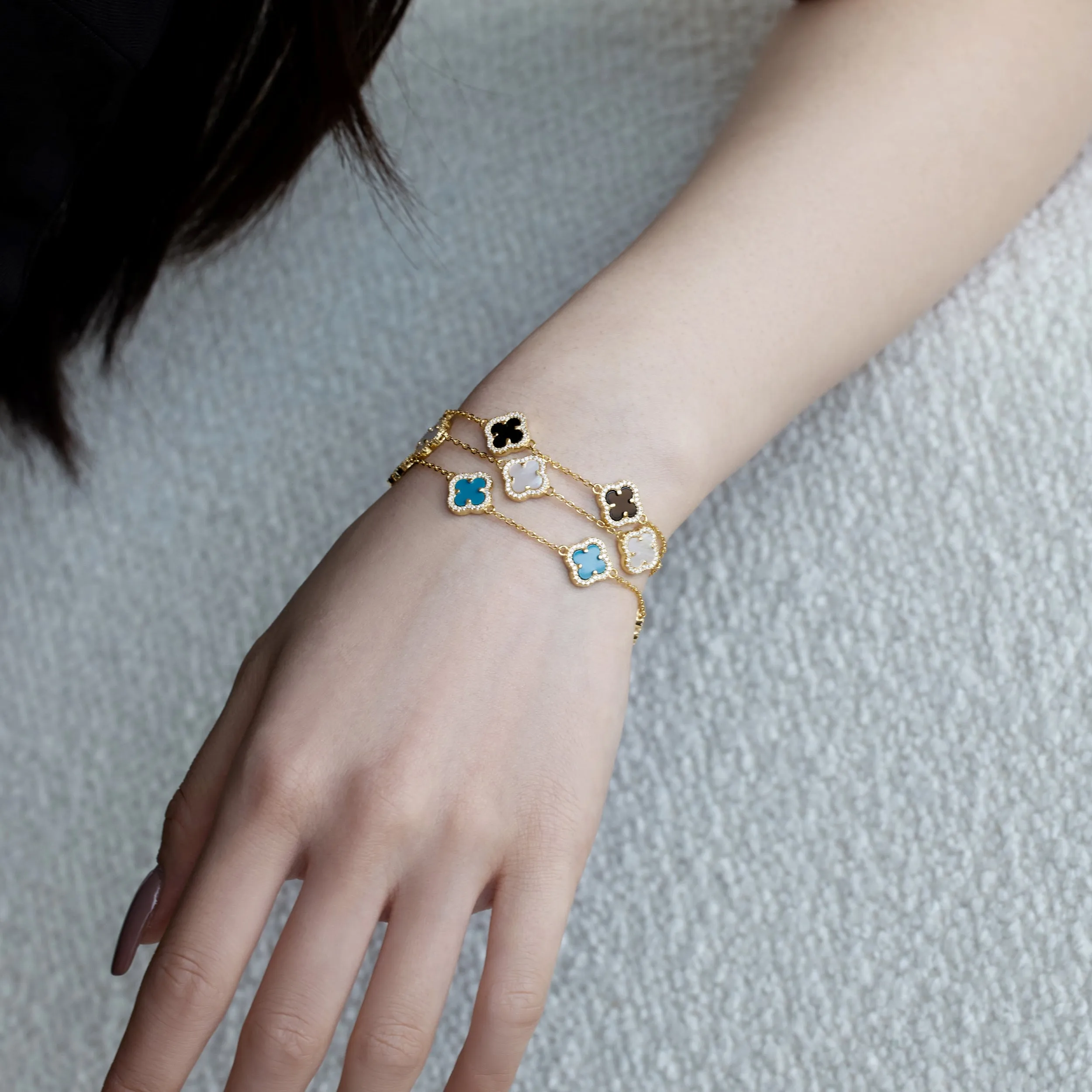 Iced Flora Turquoise Clover Bracelet - Gold