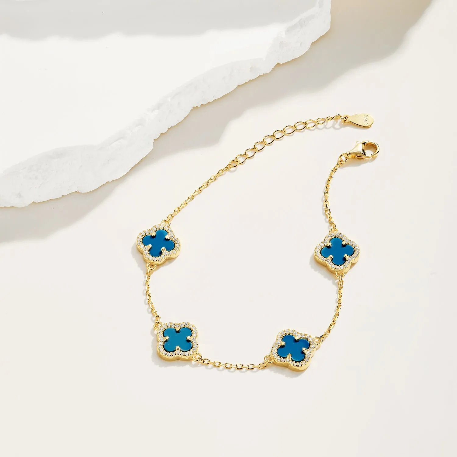 Iced Flora Turquoise Clover Bracelet - Gold