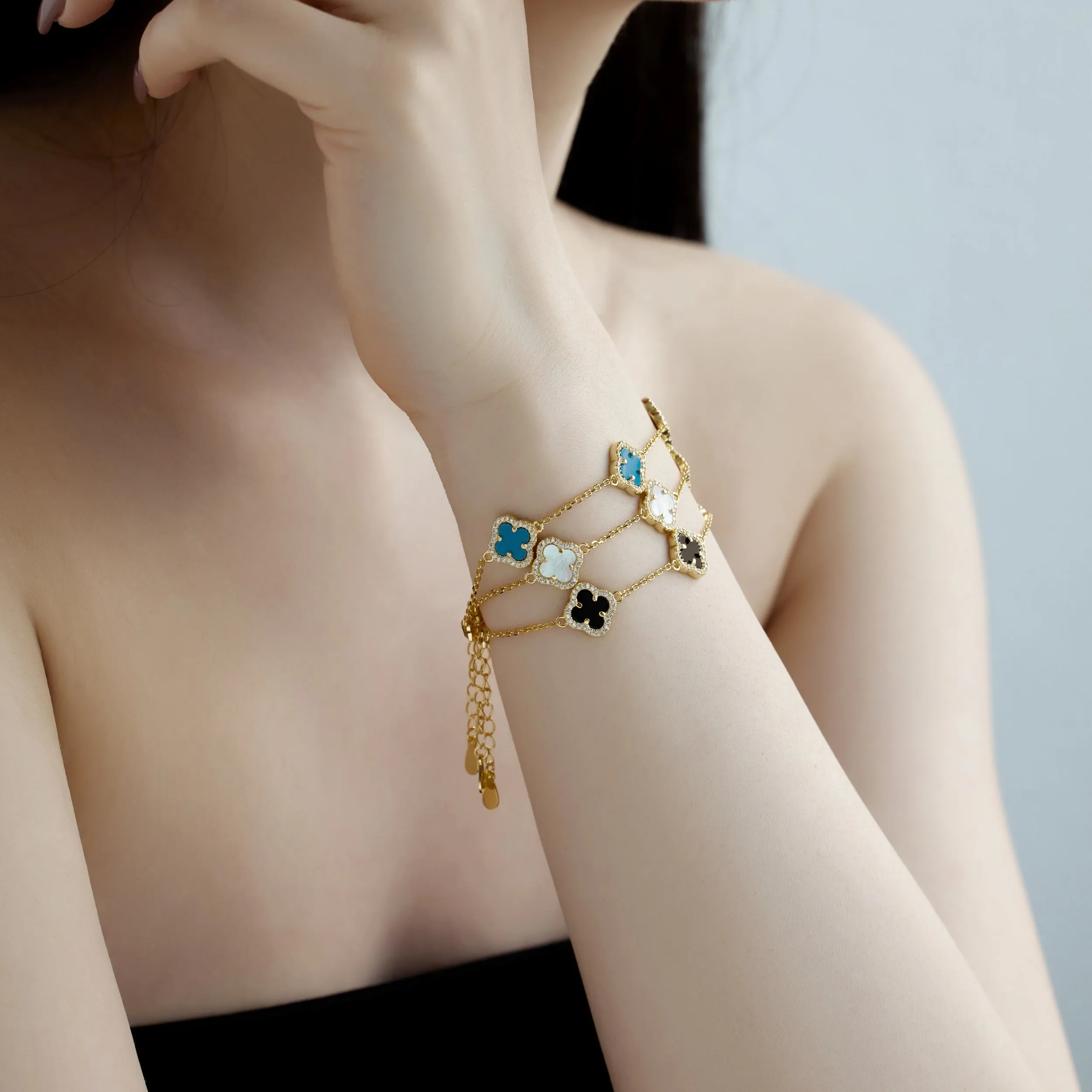 Iced Flora Turquoise Clover Bracelet - Gold