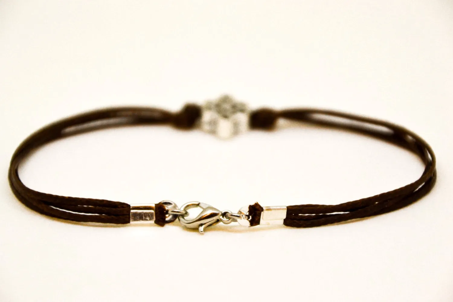 Infinity bracelet for men, brown cord, silver tone bead, gift for him