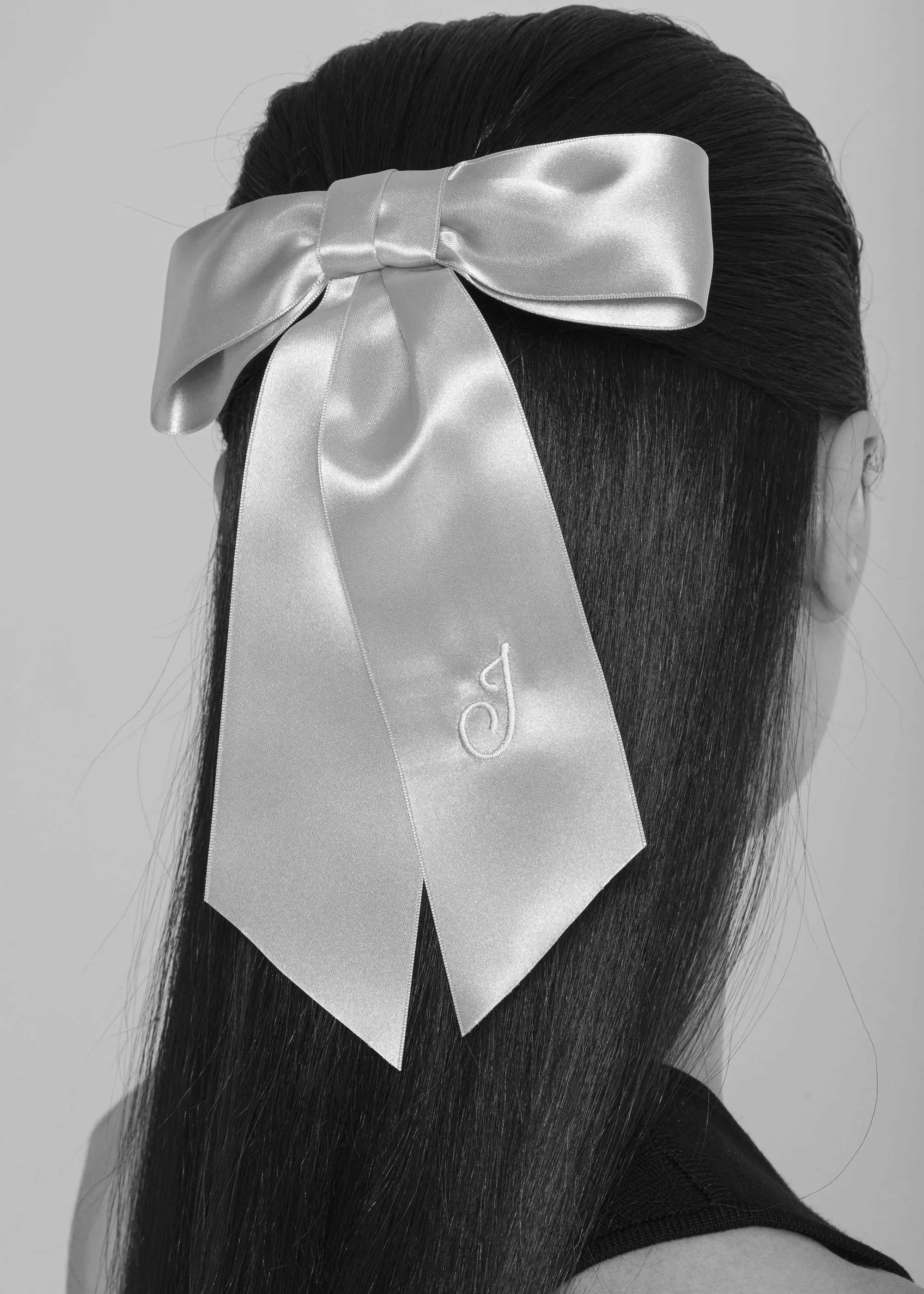 Initial April Satin Bow Barrette -- Powder