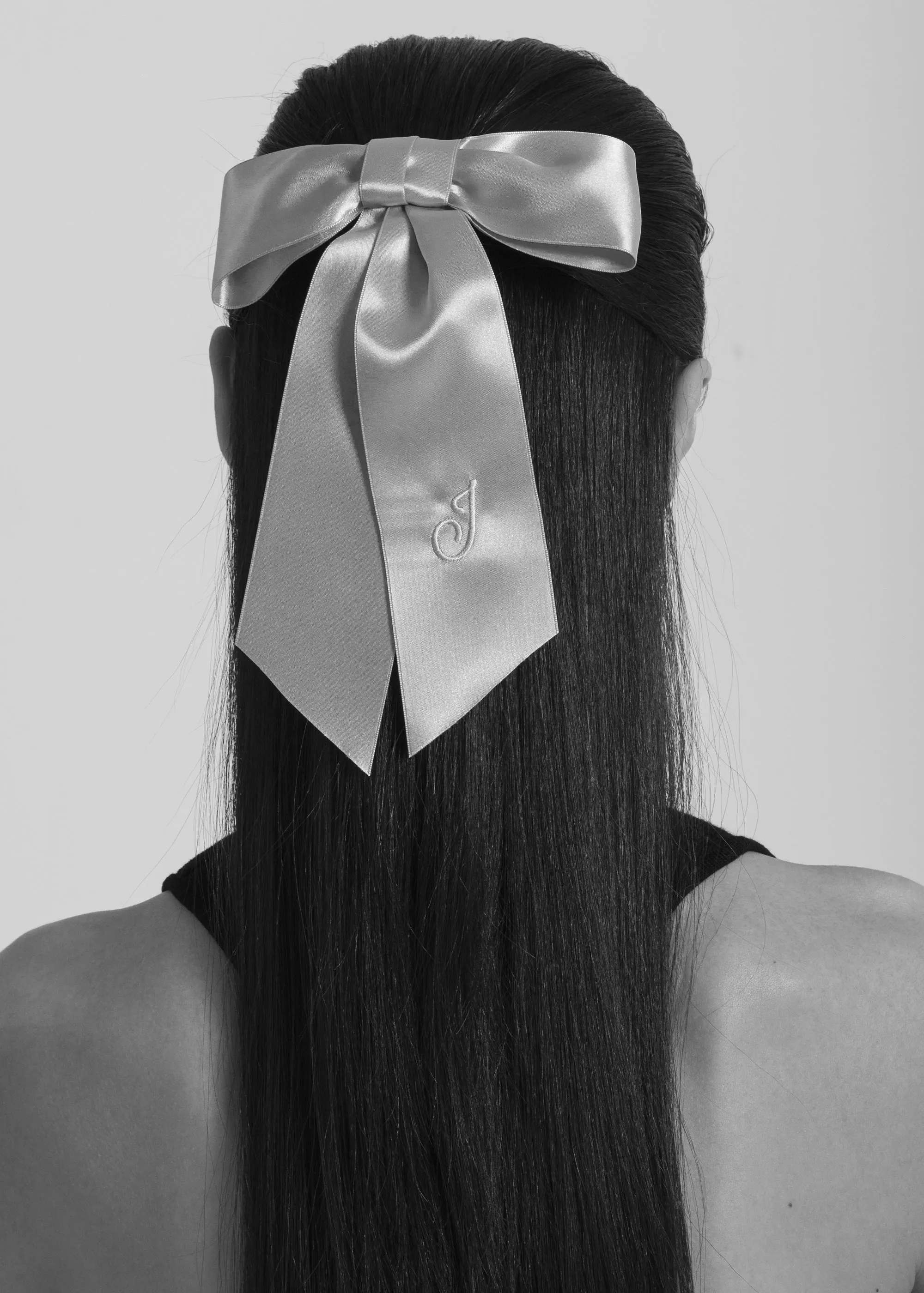 Initial April Satin Bow Barrette -- Powder