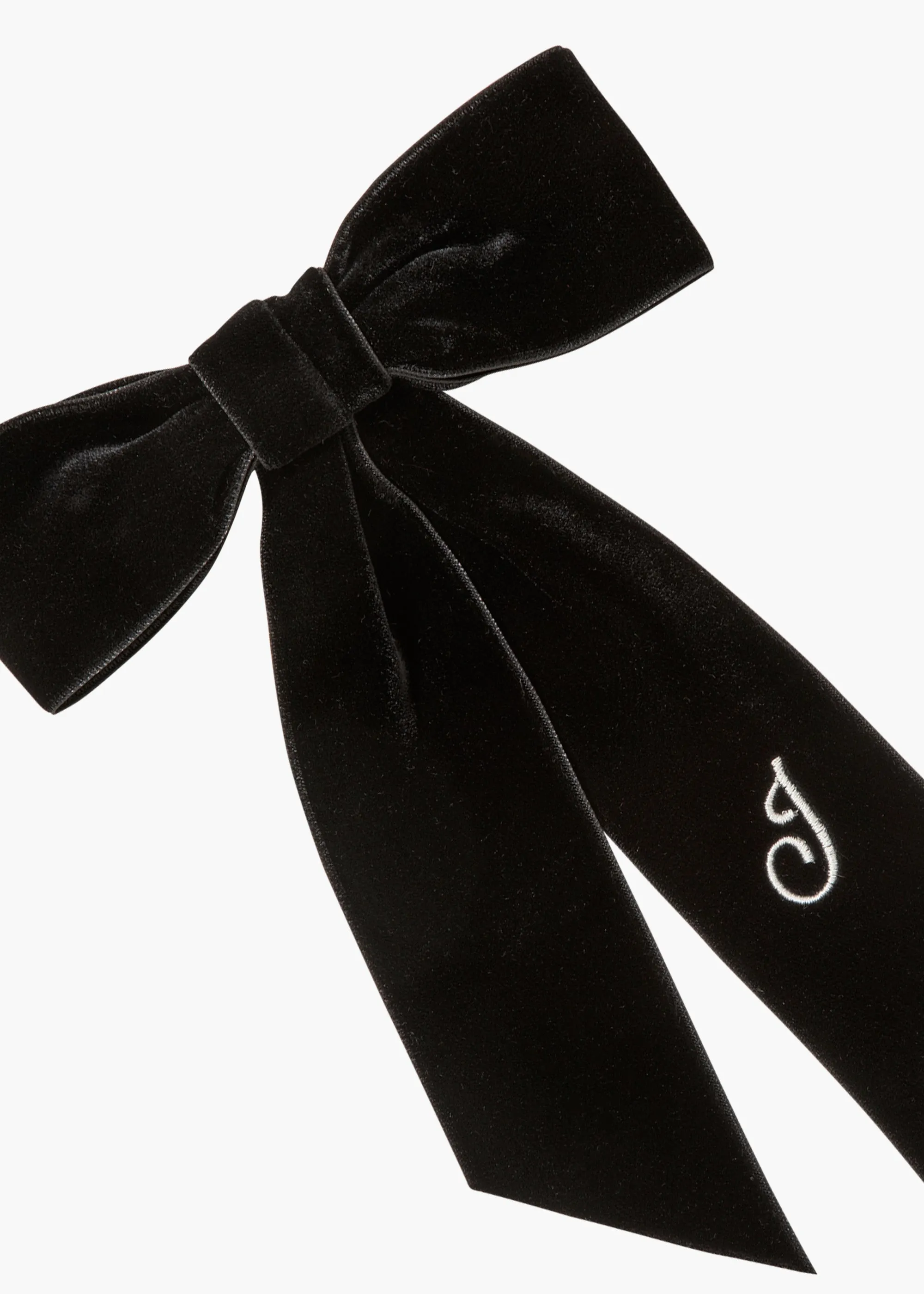 Initial Wide Velvet Bow Barrette -- Black