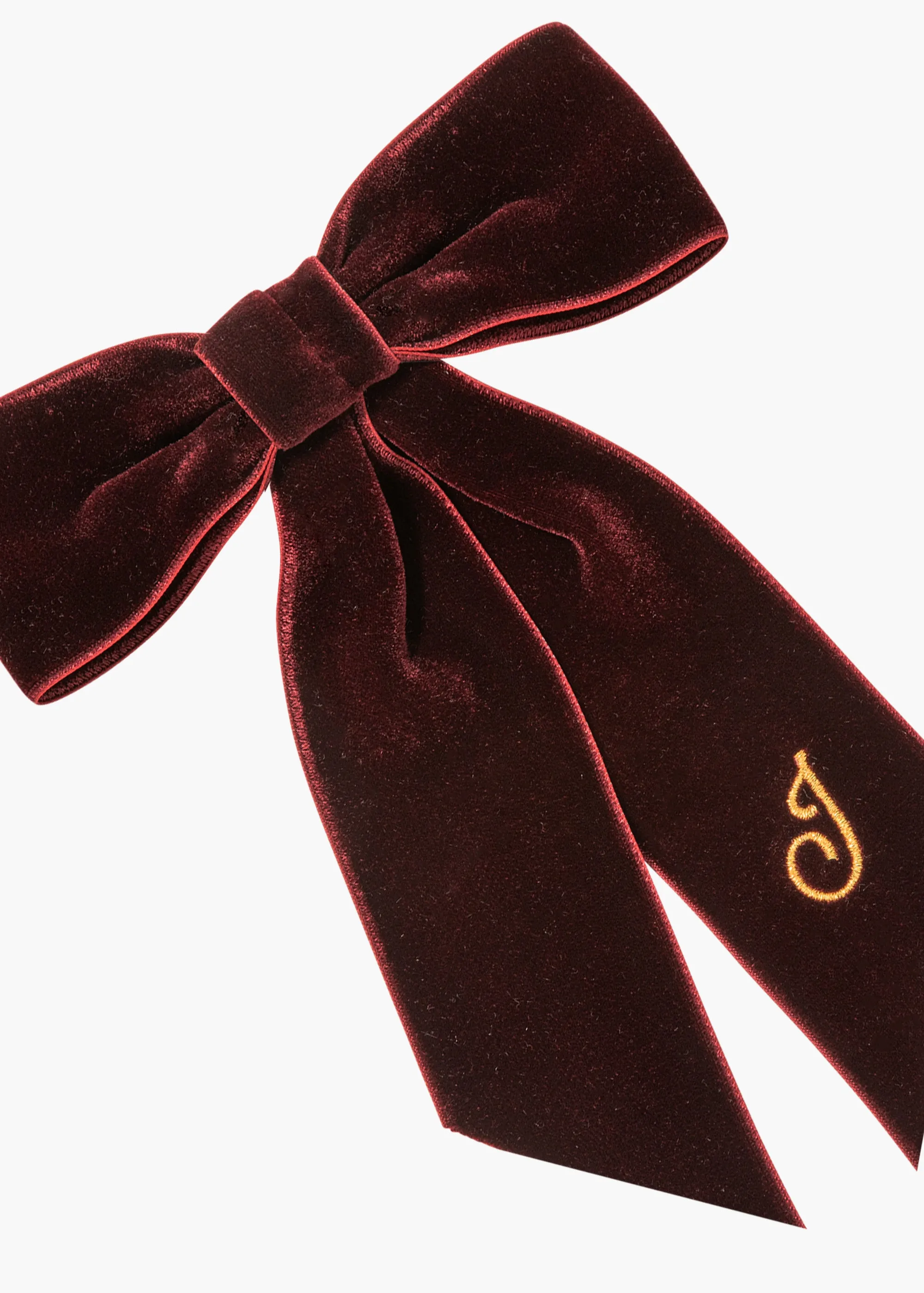 Initial Wide Velvet Bow Barrette -- Pinot