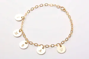 Initials Bracelet - One Two Three, Four or Five Personalized Charms - CG422B. Starts at