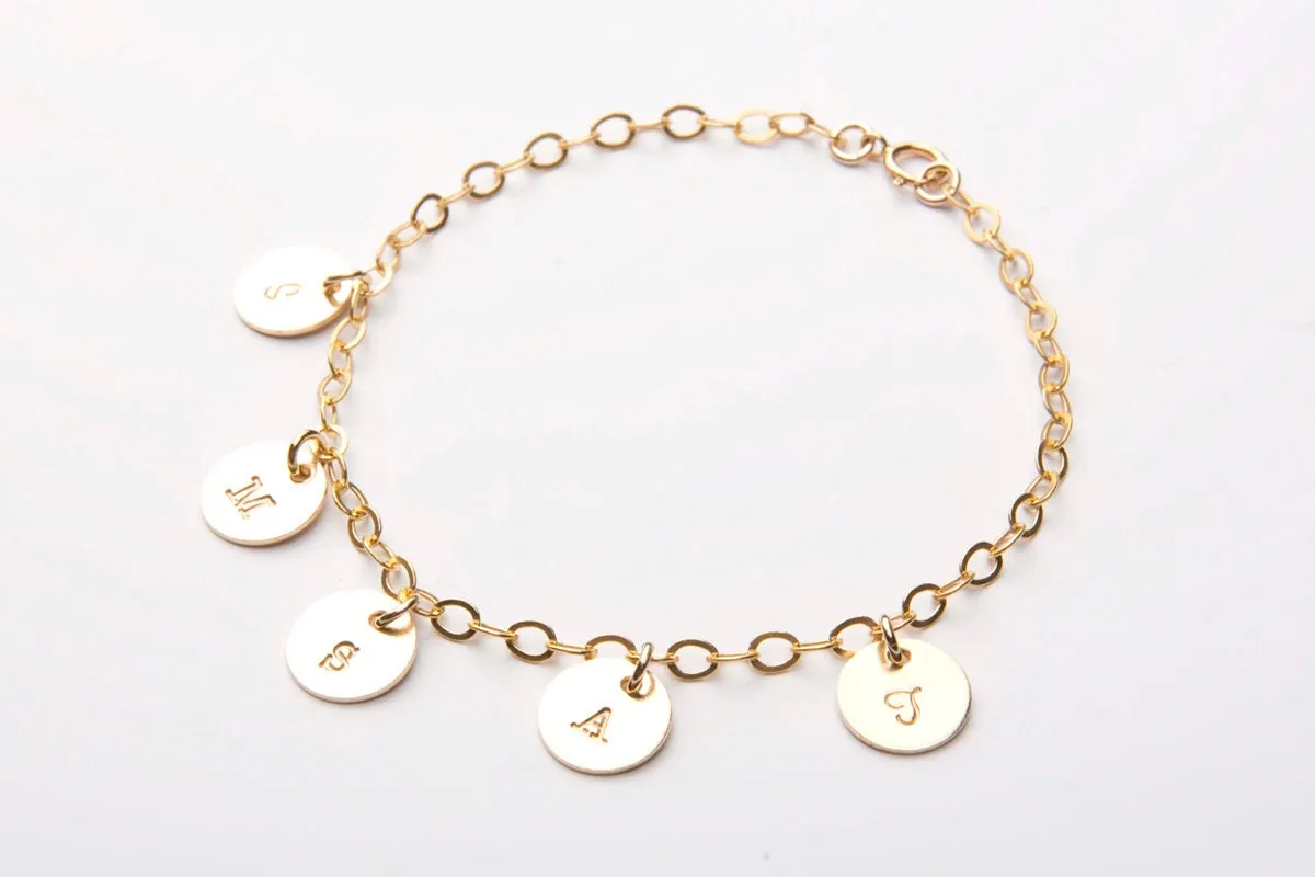 Initials Bracelet - One Two Three, Four or Five Personalized Charms - CG422B. Starts at