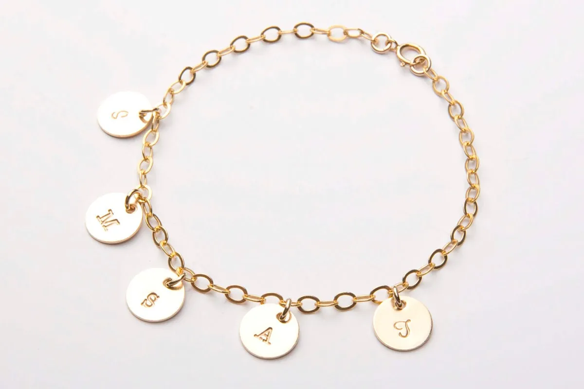 Initials Bracelet - One Two Three, Four or Five Personalized Charms - CG422B. Starts at