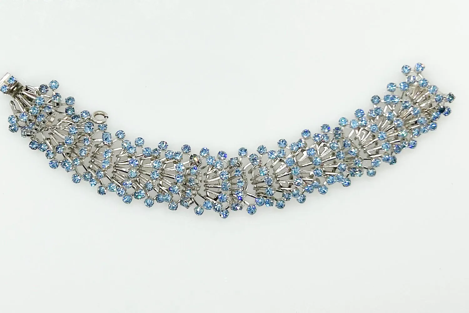 Intricate 3-D Vintage Bracelet with Pale Blue Rhinestones