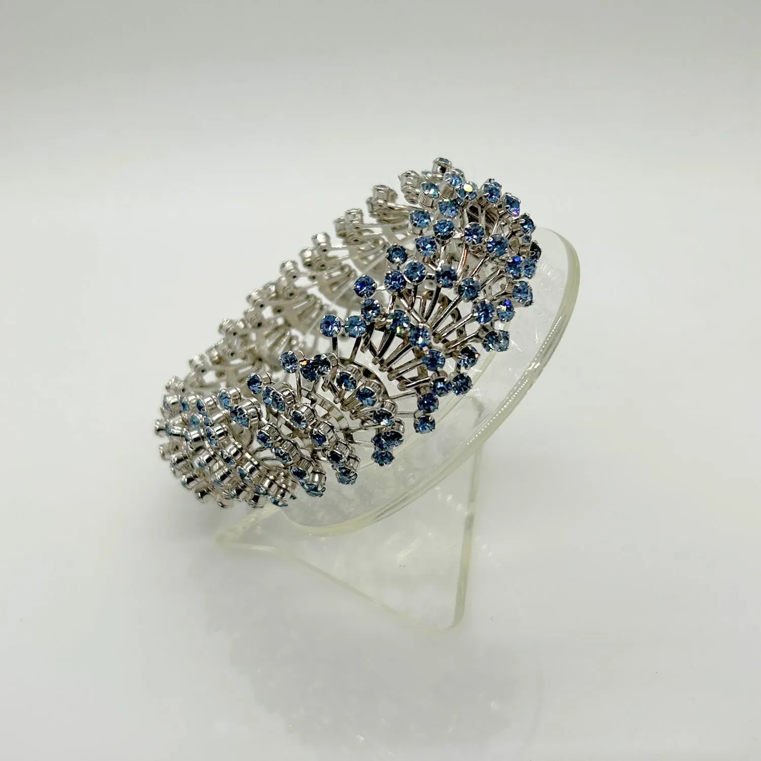 Intricate 3-D Vintage Bracelet with Pale Blue Rhinestones