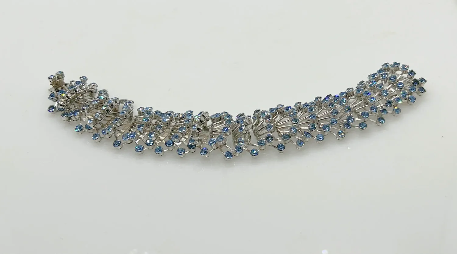 Intricate 3-D Vintage Bracelet with Pale Blue Rhinestones