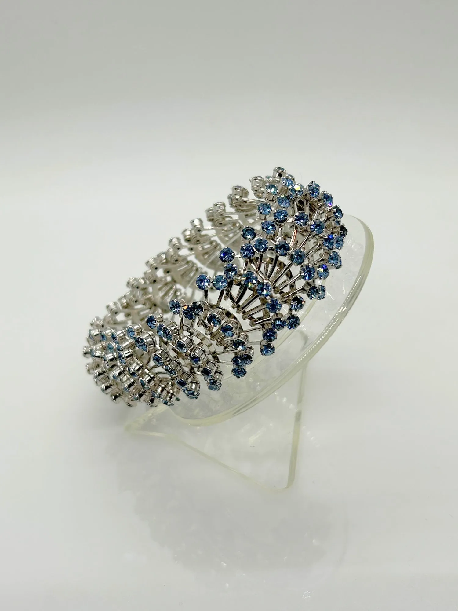 Intricate 3-D Vintage Bracelet with Pale Blue Rhinestones