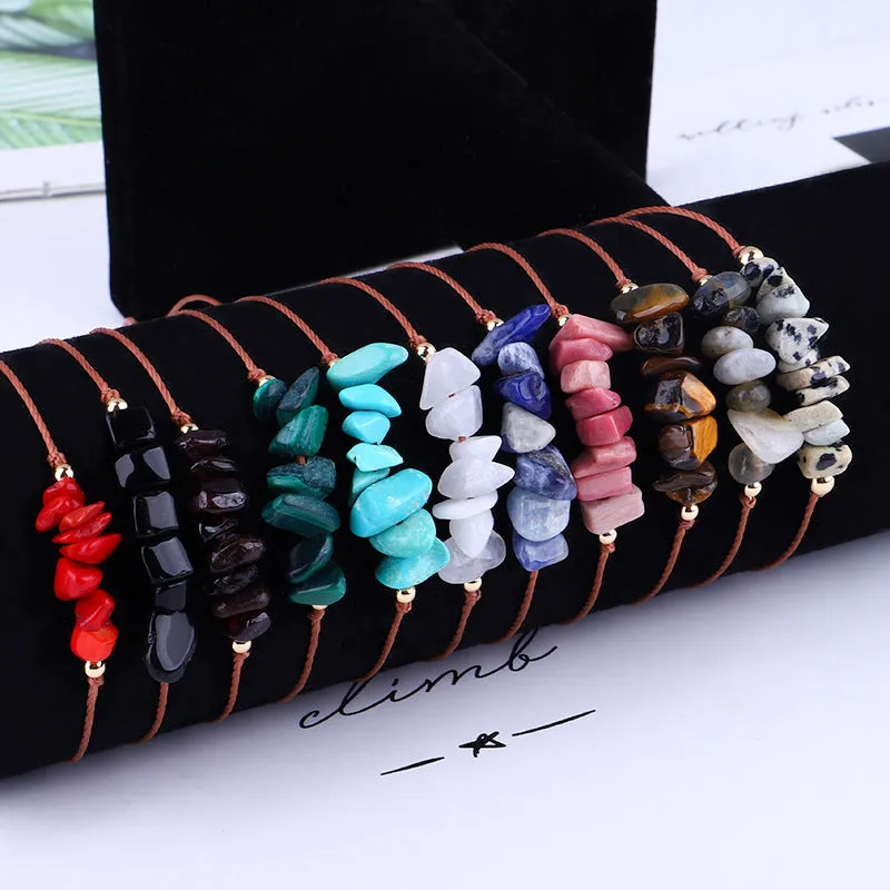 Irregular Raw Stone Woven Wax Line Bracelet