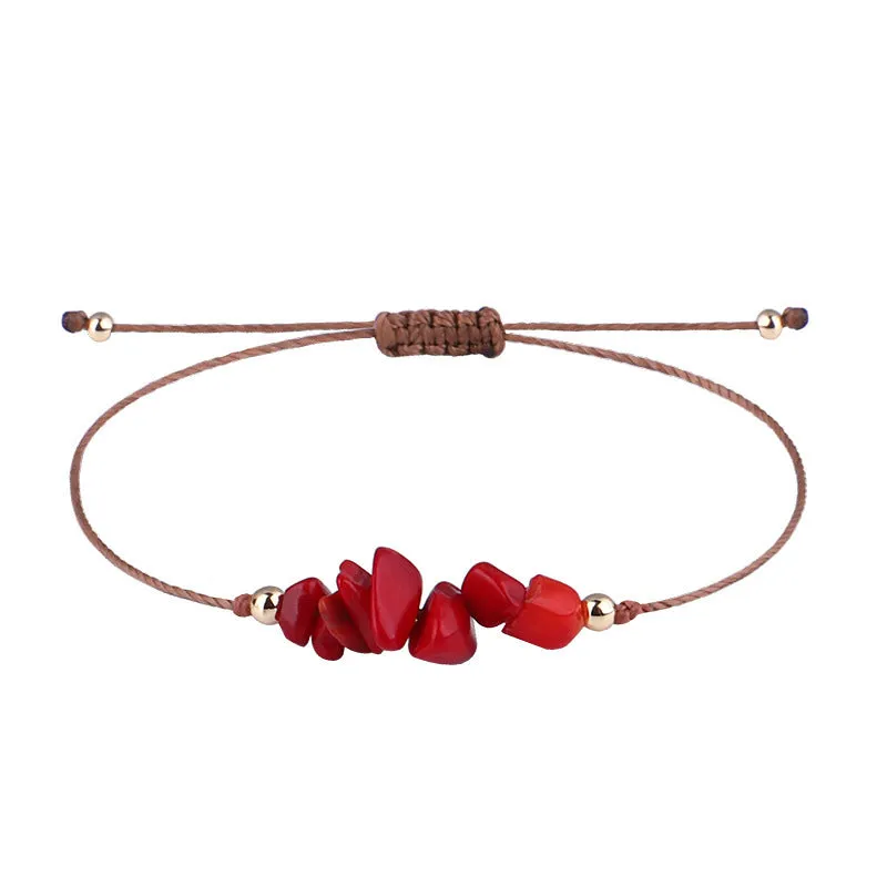 Irregular Raw Stone Woven Wax Line Bracelet