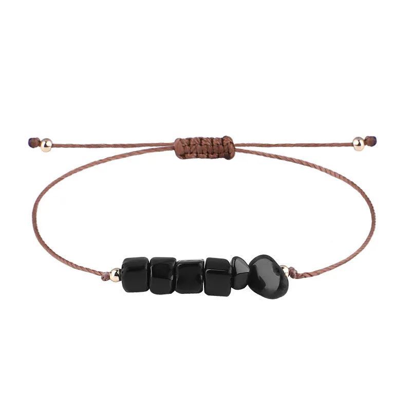 Irregular Raw Stone Woven Wax Line Bracelet