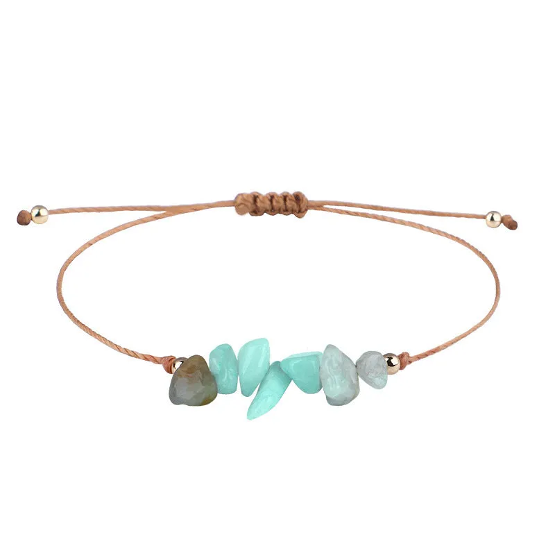 Irregular Raw Stone Woven Wax Line Bracelet