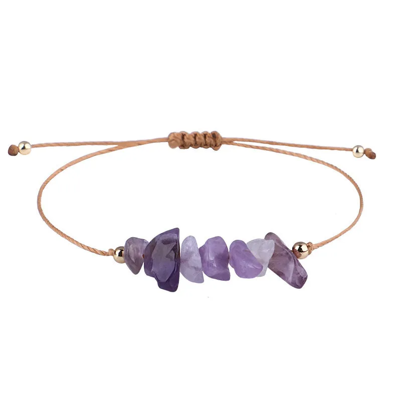 Irregular Raw Stone Woven Wax Line Bracelet