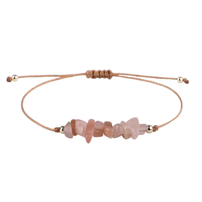 Irregular Raw Stone Woven Wax Line Bracelet