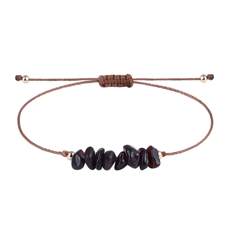 Irregular Raw Stone Woven Wax Line Bracelet