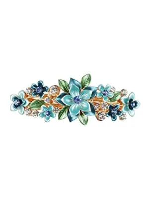 Kairangi Hair Clips for Women Girls Barrette Hair Clips for Women Hair Accessories for Women Enameled Floral Clips for Women Blue French Barrette Hair Clips for Women and Girls Gift For Women & Girls