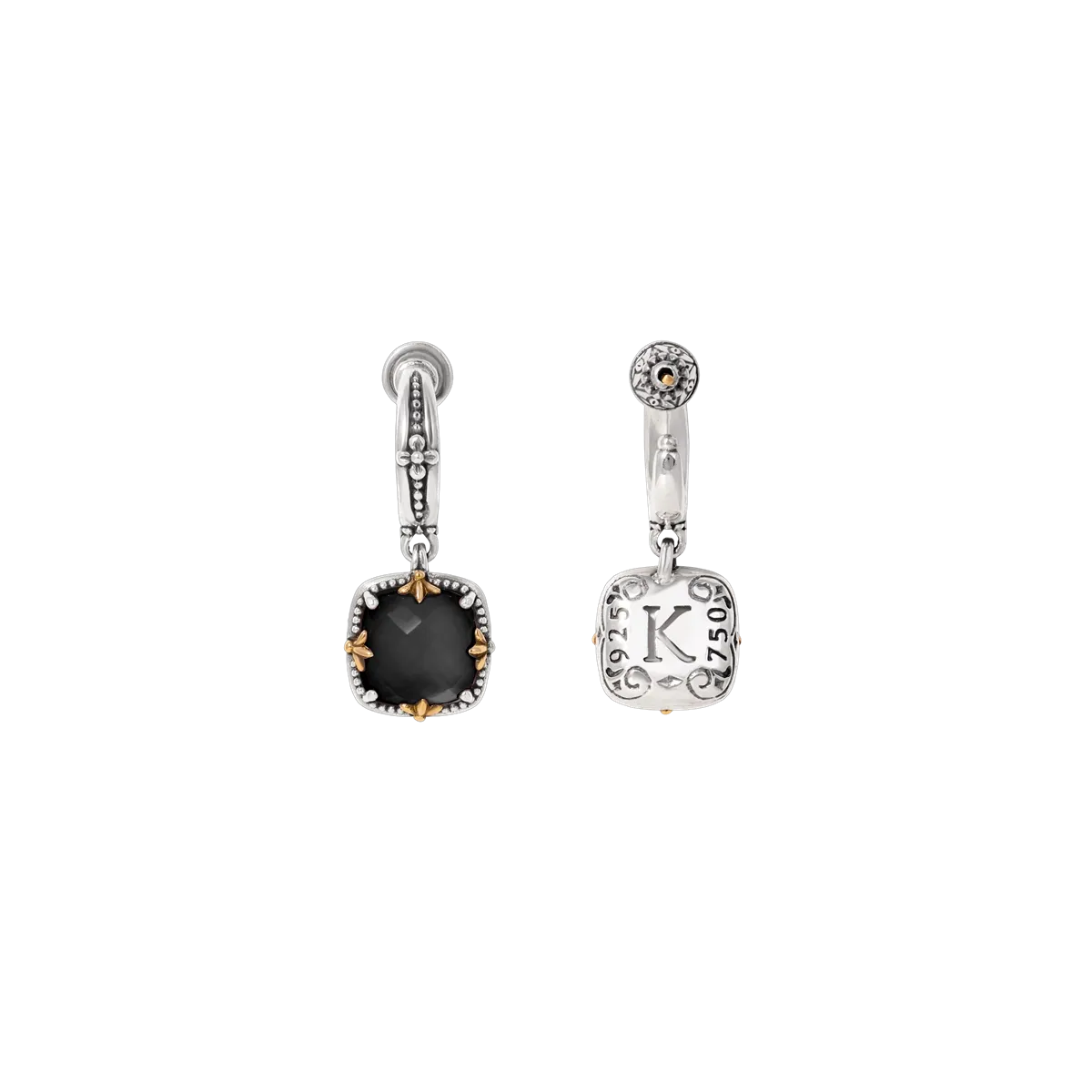 Konstantino Sterling Silver and 18K Yellow Gold Black Onyx Dangle Earrings